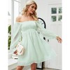 Womens Puff Sleeve Square Neck Puffy Dress Babydoll Mesh Mini Dress - image 4 of 4