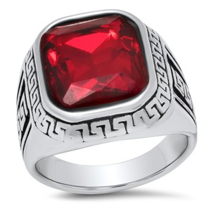 Steeltime Men's stainless steel and red simulated diamonds ring and greek key accents. Size Option: 9-12 - 1 of 4