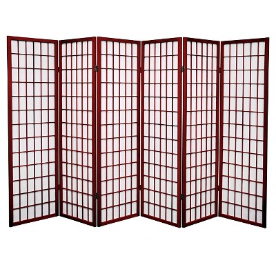 5 ft. Tall Window Pane Shoji Screen - Rosewood (6 Panels)