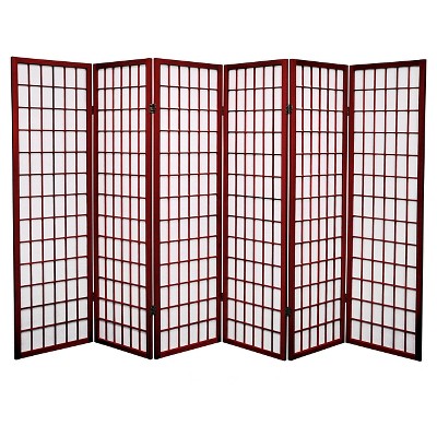 5 ft. Tall Window Pane Shoji Screen - Rosewood (6 Panels)