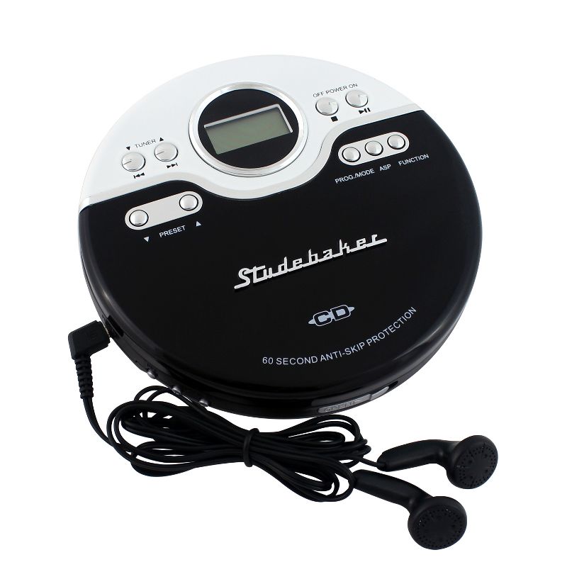 Studebaker Personal CD Player with FM Radio, 60 Second ASP and Earbuds (SB3703) - Black, 3 of 6