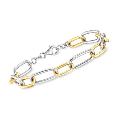 Ross-Simons Italian Sterling Silver and 18kt Gold Over Sterling Paper Clip Link Bracelet