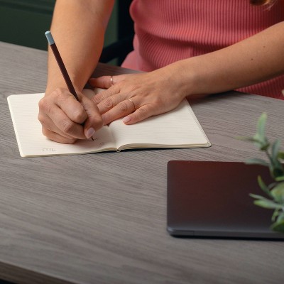 Gray Wood Grain Parsons Desk with Oil Rubbed Bronze Frame