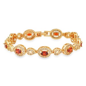 Steeltime 24" 18k gold plated brass simulated red white diamonds bracelet - 1 of 4
