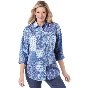 Woman Within Plus Size Perfect Three Quarter Sleeve Shirt - 1 of 4
