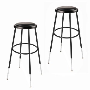 Set of 2 32"-39" Height Adjustable Heavy Duty Vinyl Padded Steel Accent Barstools Black - Hampden Furnishings: Modern Round Upholstered - 1 of 4