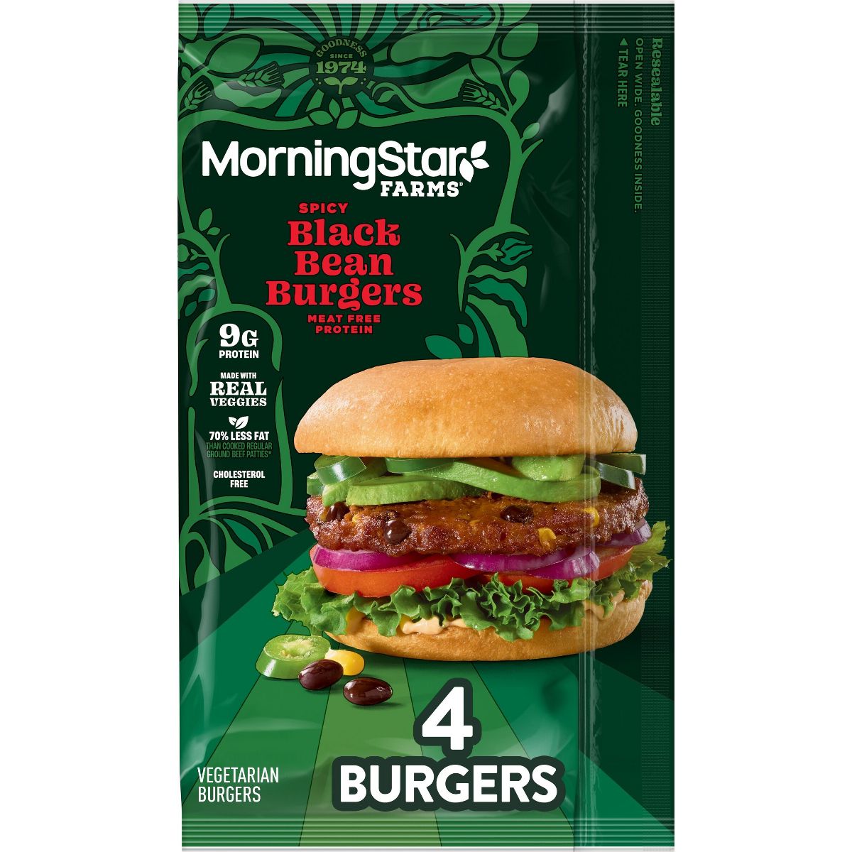 MorningStar Farms Veggie Frozen Burgers Spicy Black Bean - 9.5oz/4ct