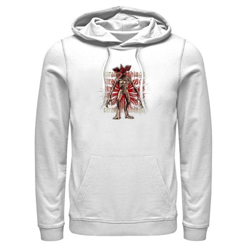 Men's Stranger Things Demogorgon Monster Logo Stacked Pull Over Hoodie -  White - Medium : Target