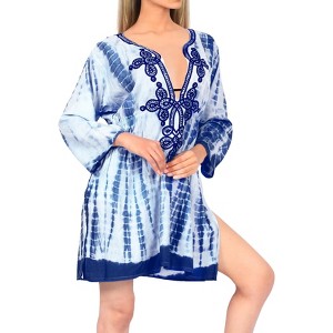 HAPPY BAY Women's Summer Vacation Beachwear Short Loose Beach Dress Bathing Suits Holiday Swimwear Mini Cover Ups Medium-Large White Tie Dye Design - 1 of 4