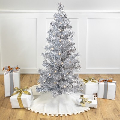 Northlight Pre-Lit Artificial Tinsel Christmas Tree - 3' - Silver - Clear Lights