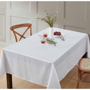 HLC.ME Lincoln Stripe Fabric Tablecloth, Advanced Water, Fade, Stain, and Wrinkle Resistance - 1 of 4
