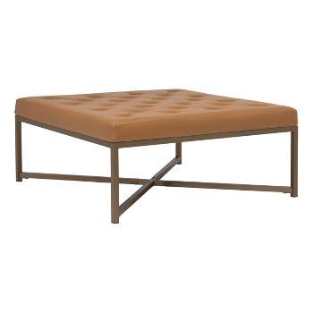 Camber Modern Large Cocktail Tufted Square Ottoman with Metal Frame and Blended Leather - studio designs