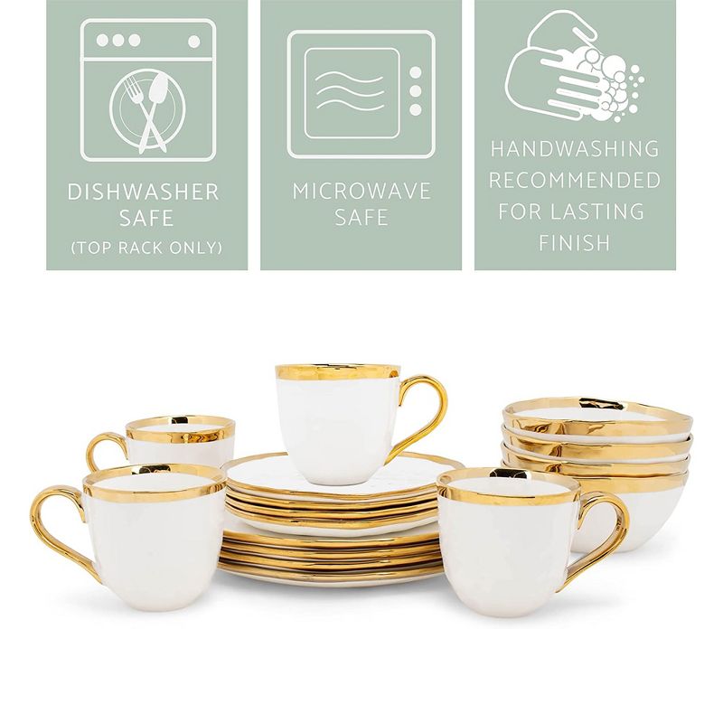 Elanze Designs 16-Piece Metallic Bubble Porcelain Ceramic Dinnerware Set - Service for 4, White Gold, 3 of 7