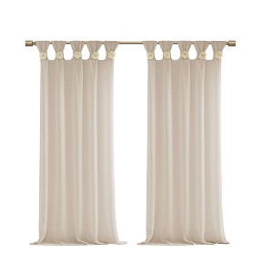 Gracie Mills Taliesin Floral Cuff Tab Top Faux Linen Sheer Solid Curtain Panel - 1 of 4