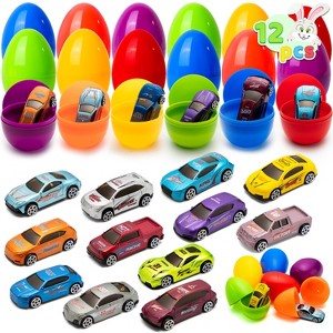 Joyfy 12  Packs Prefilled Easter Eggs with Car Truccks Toys for Kids Classroom Exchange Gift Easter Party Favors - 1 of 4