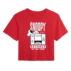 Women's - Peanuts - Snoopy Records Cropped Graphic T-Shirt - 1 of 4