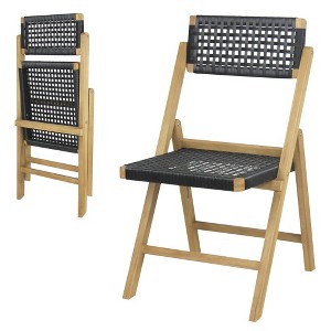 Tangkula 2PCS Folding Chairs w/ Woven Rope Seat & High Back Indonesia Teak Patio - 1 of 4