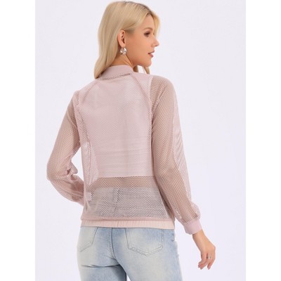 Женские куртки INSPIRE CHIC Women's Mesh Zip Up Long Sleeve Sheer Lightweight Track Jackets with Pockets X-Small Pink — фото 3
