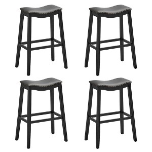 Tangkula Set of 4 Saddle Bar Stools Bar Height Kitchen Chairs w/ Rubber Wood Legs - 1 of 4