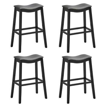 Tangkula Set of 4 Saddle Bar Stools Bar Height Kitchen Chairs w/ Rubber Wood Legs