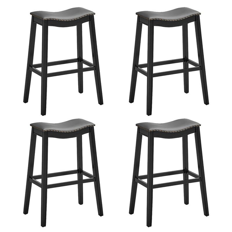 Tangkula Set of 4 Saddle Bar Stools Bar Height Kitchen Chairs w/ Rubber Wood Legs, 1 of 11