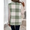 Women Vest Jackets Double Faced Plaid Fleece Pocket Vest Sleeveless Open Front Cardigan Light Green S - 2 of 3