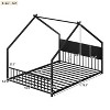 House Bed with Roof and Colorful Lights, Metal Bed Frame with Slats and Legs - 3 of 4