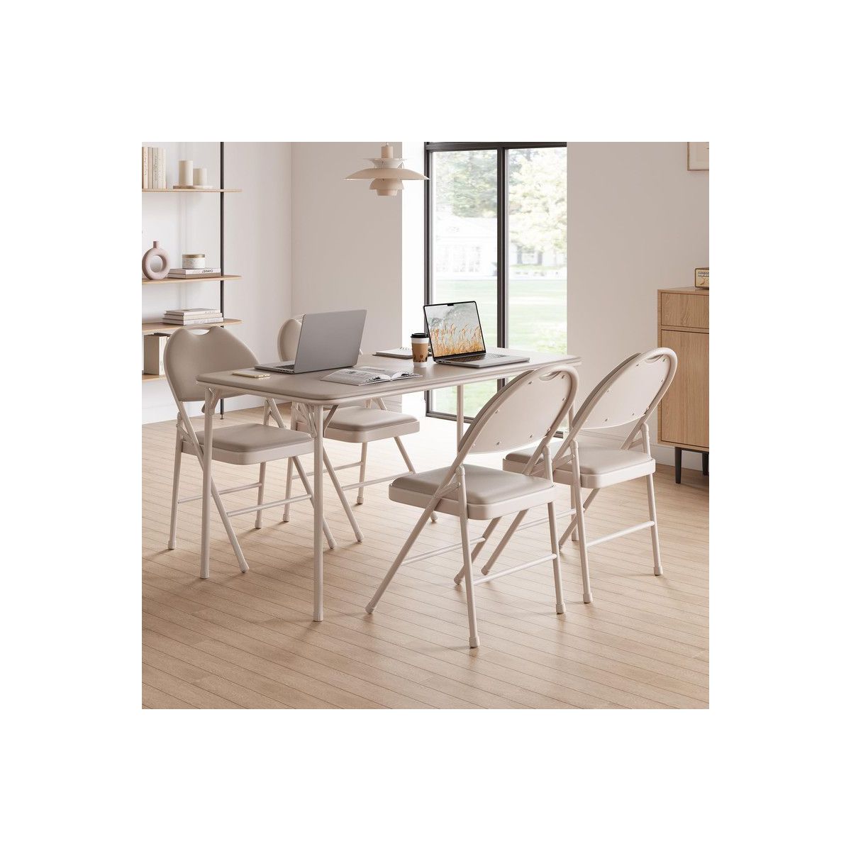 Coolmee 4pcs Folding Chair with Thickened Padded PU Cushion, Metal Legs and Non-Slip Feet Pads, Portable Stackable Commercial Seat for Home, Office