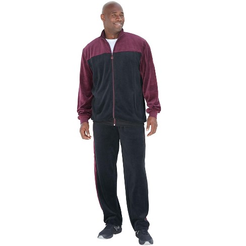 Kingsize Men s Big Tall Colorblock Velour Tracksuit 5xl Deep Burgundy Black Target