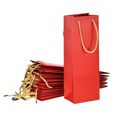 Unique Bargains Paper Reusable Sturdy Wine Tote Bag Gift Bags with Rope Handles 12 Pcs