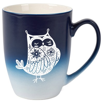 Elanze Designs 12 Ounce Two Toned Ombre Ceramic Tea Coffee Cup Mug Blue White Garden of Flowers Owl