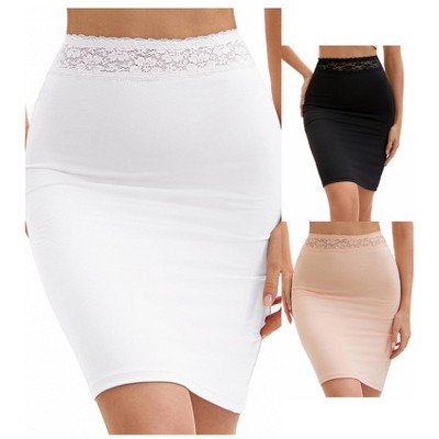 INSPIRE CHIC 3 Packs Anti-Static Half Slips for Women Soft Underskirt Short Mini Skirt with Floral Lace Waistband