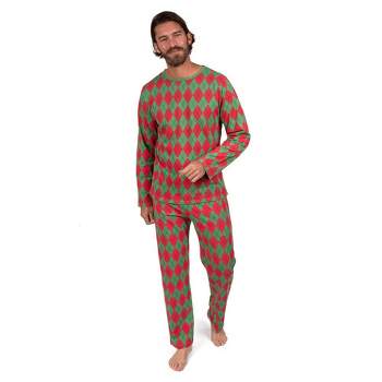 Leveret Mens Two Piece Cotton Argyle Christmas Pajamas