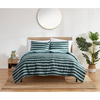 2pc Twin/Twin XL Harper Stripe Comforter & Sham Set Dark Green/Light Green - Refinery29
