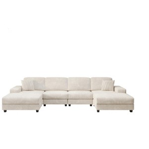 TiramisuBest Convertible U-Shaped 4-Seat Sofa, Corduroy Fabric Large Sectional with Double Chaise Lounge, Modern Couch for Living Room, Green - 1 of 4