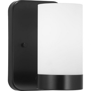 Progress Lighting Elevate 1-Light Wall Sconce, Matte Black, Etched White Glass Shade - 1 of 4