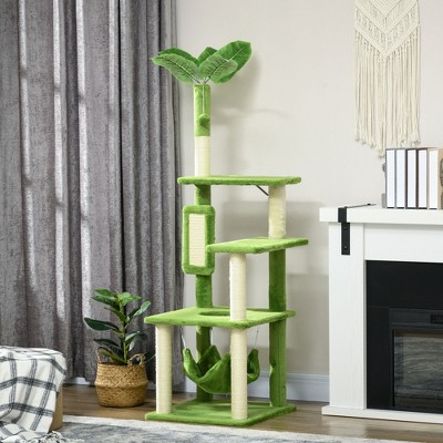 Green Sisal Cat Tree with Hammock and Perches