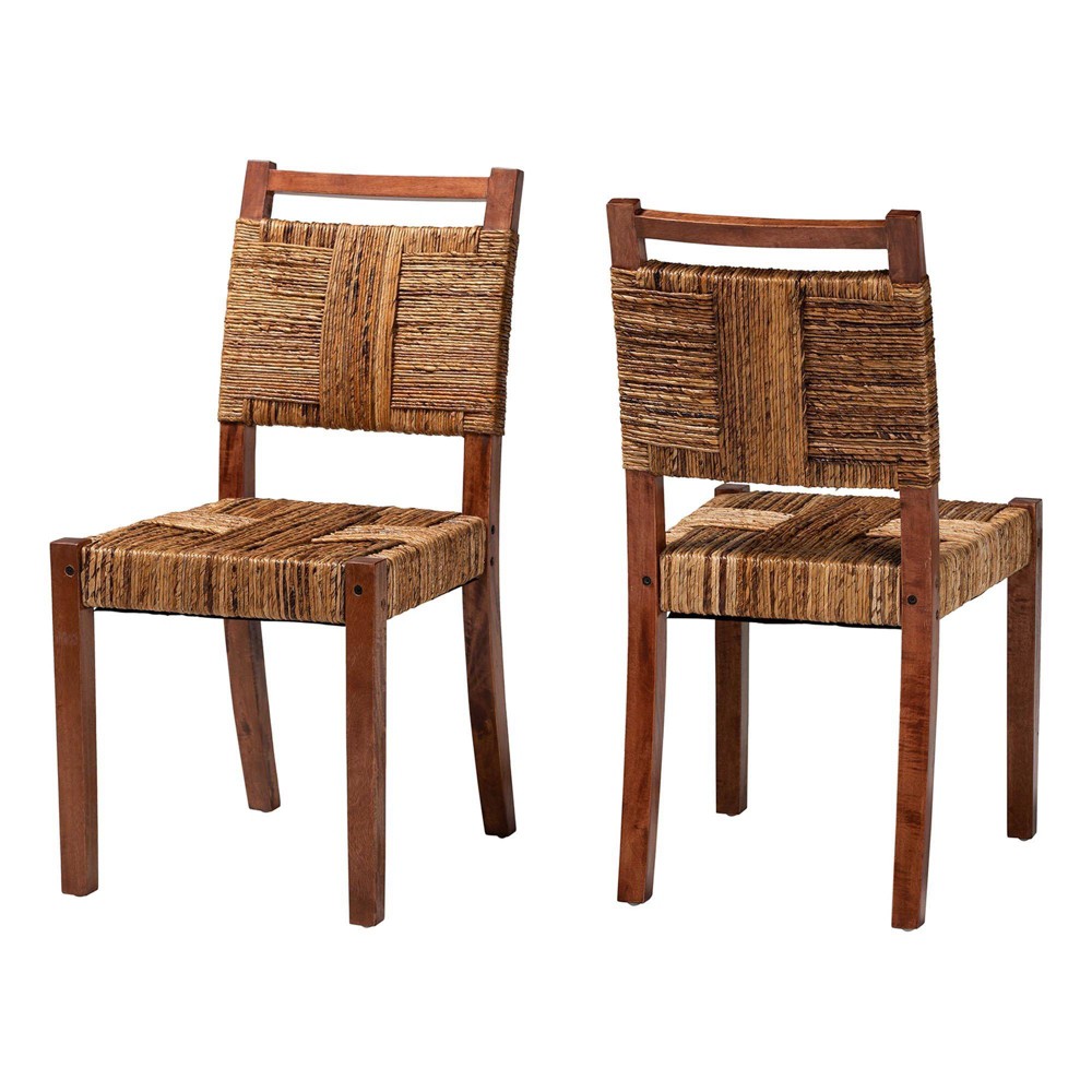 bali & pari Chabela Handwoven Seagrass Set of 2 Dining Chair Natural Brown/Light Brown