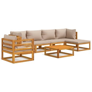 vidaXL 7 Piece Outdoor Patio Sectional Sofa Set with Taupe Cushions - Acacia Wood - Modular Garden Lounge Set - Perfect for Deck, Backyard, and Garden - 1 of 4