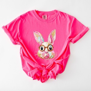 Bunny Face Textured Paint - Women's Garment Dyed Graphic T-Shirt - 1 of 4