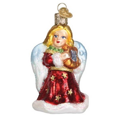 Old World Christmas 3.75 In Red Angel With Lyre Ornament Religious Wing ...