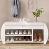 PAGED Modern Shoe Storage Bench with Lift-Top Hidden Compartment, Open Shelving Ottoman with Storage, Retro Shoe Bench with Cushion and Curved Side - 2 of 4