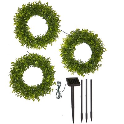 Lakeside Outdoor Solar Lighted Faux Wreath Trio with Garden Power Stake Unit