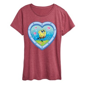 Women's - Spongebob Squarepants - Heart Porthole Window-Womens Women's Short Sleeve Graphic T-Shirt Short Sleeve Graphic T-Shirt - 1 of 4