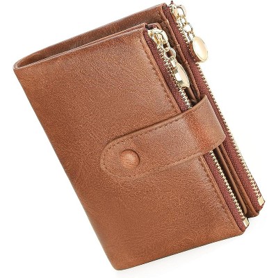 BEAFUP Small Wallets for Women,Leather RFID Blocking Bifold Double Zipper Pockets Wallet Card Case Purse with 2 ID Windows