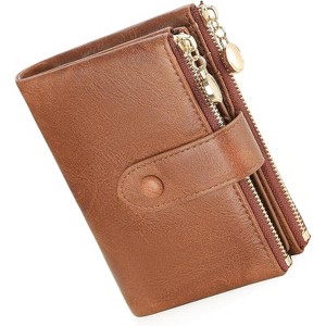 BEAFUP Small Wallets for Women,Leather RFID Blocking Bifold Double Zipper Pockets Wallet Card Case Purse with 2 ID Windows - 1 of 4