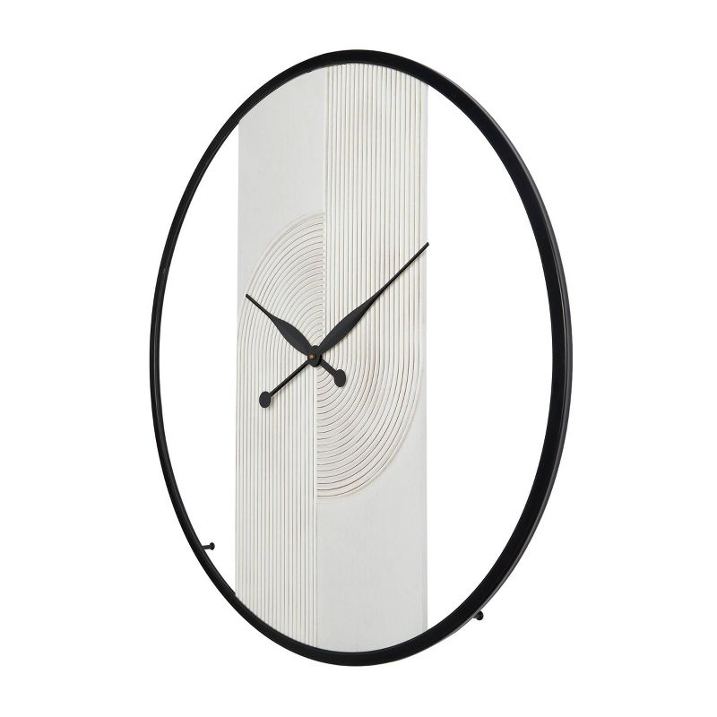 31&#34;x30&#34; Wood Geometric Art Deco Inspired Line Art Wall Clock with Black Accents White - Novogratz, 4 of 6