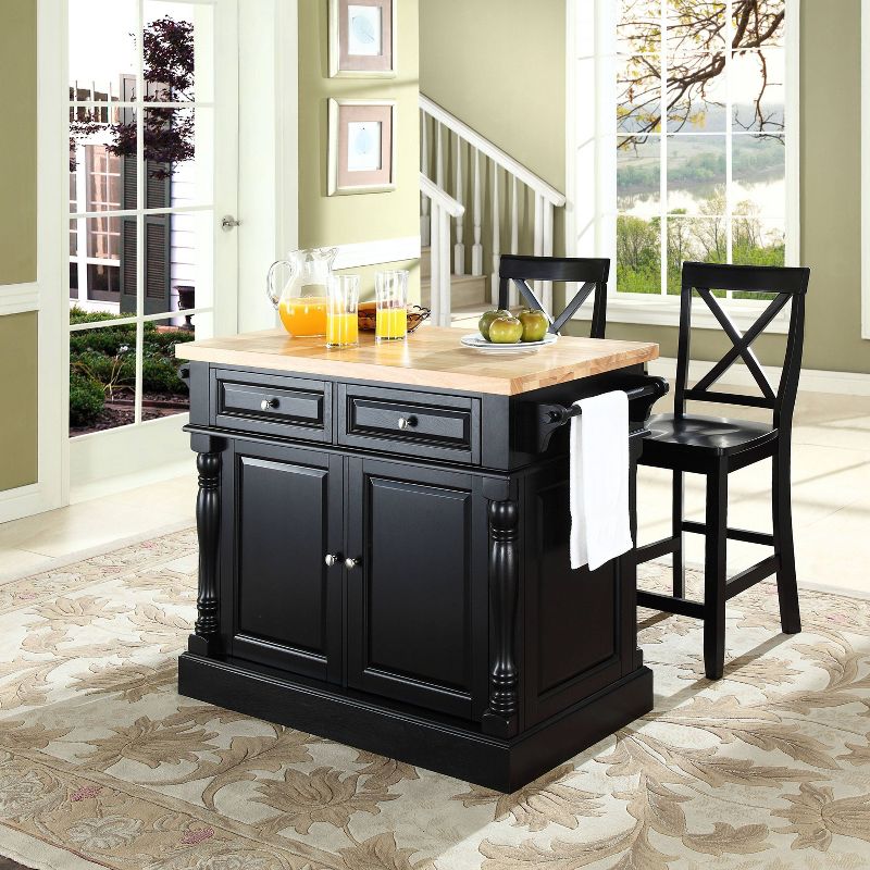 Oxford Kitchen Island with 2 X-Back Stools Black - Crosley, 3 of 9
