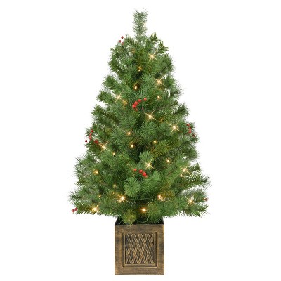 Puleo Set of 2 Artificial Battery-Operated Pre-Lit Potted Adorned Trees