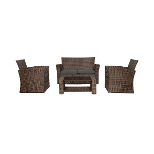 WestinTrends 4 Piece Outdoor Wicker Rattan Conversation Sofa set with Coffee table - 1 of 4